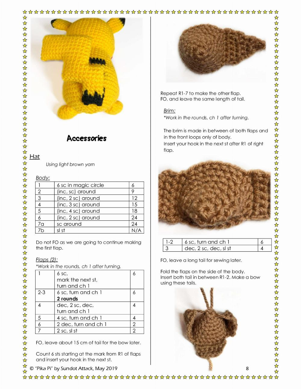 Crochet pattern Pikachu detective hat