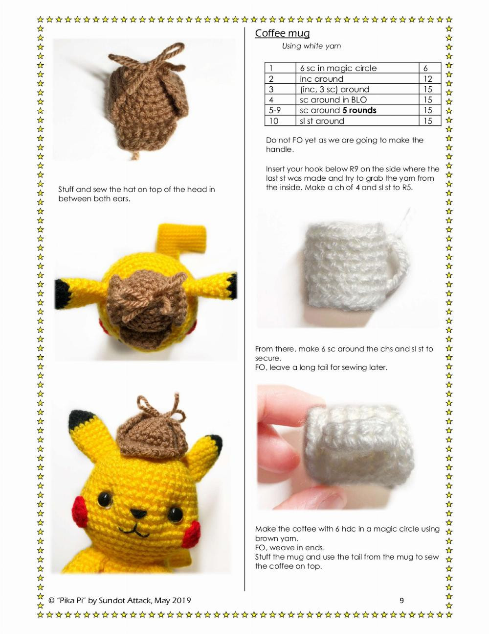 Crochet pattern Pikachu detective hat