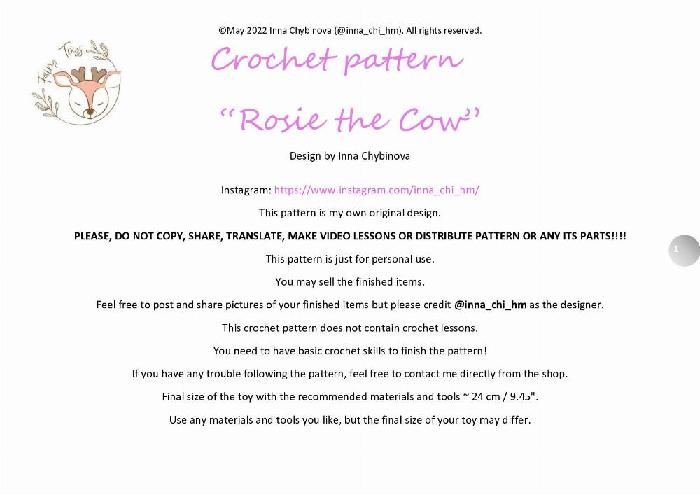 Crochet pattern “Rosie the Cow”