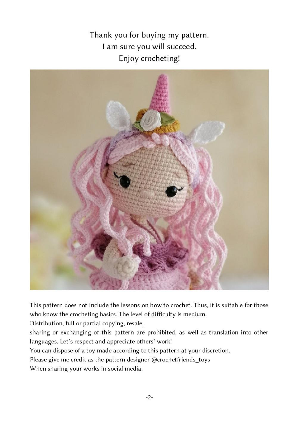 Crochet toy pattern "Unicorn Doll Rose"