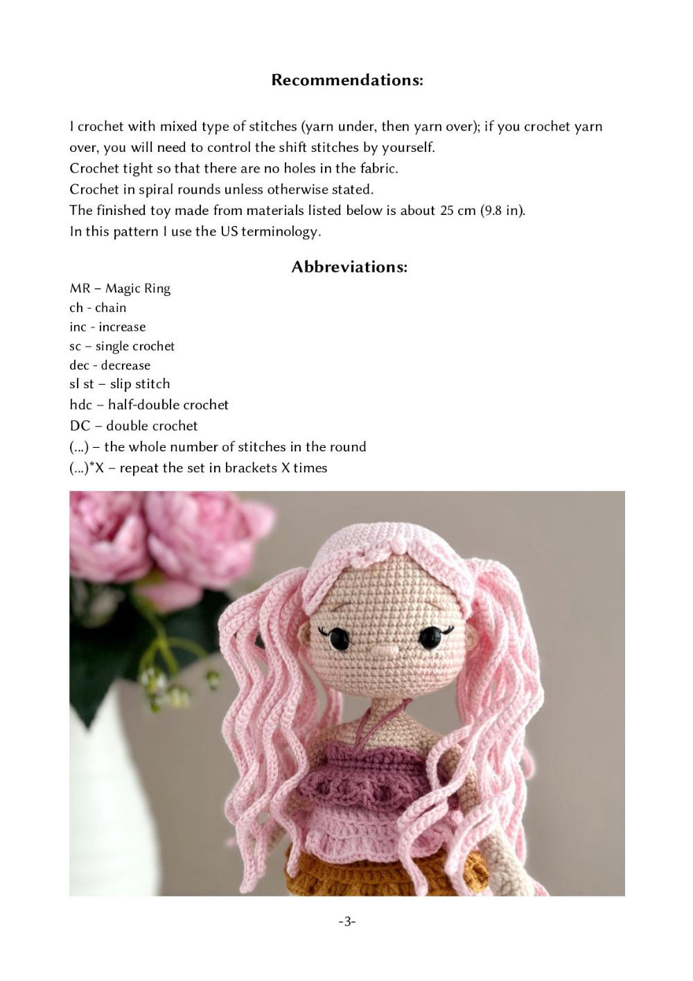 Crochet toy pattern "Unicorn Doll Rose"