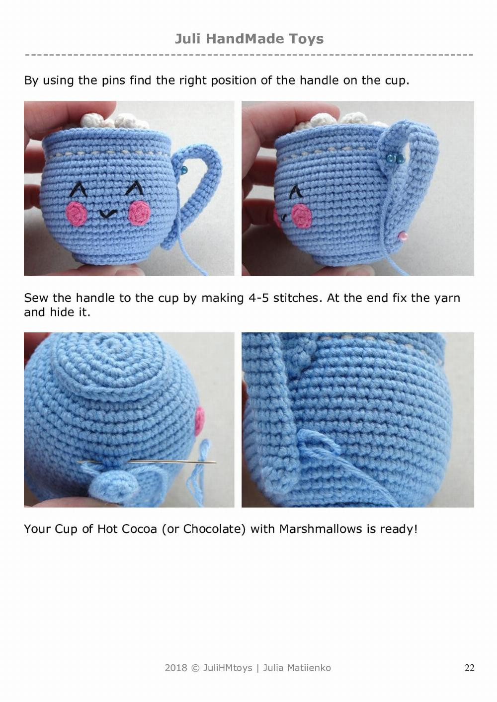 Cup of Hot Chocolate (or Cocoa) with Marshmallows Crochet Pattern