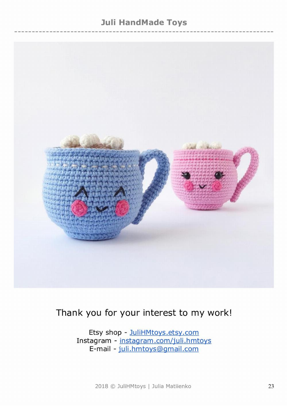 Cup of Hot Chocolate (or Cocoa) with Marshmallows Crochet Pattern