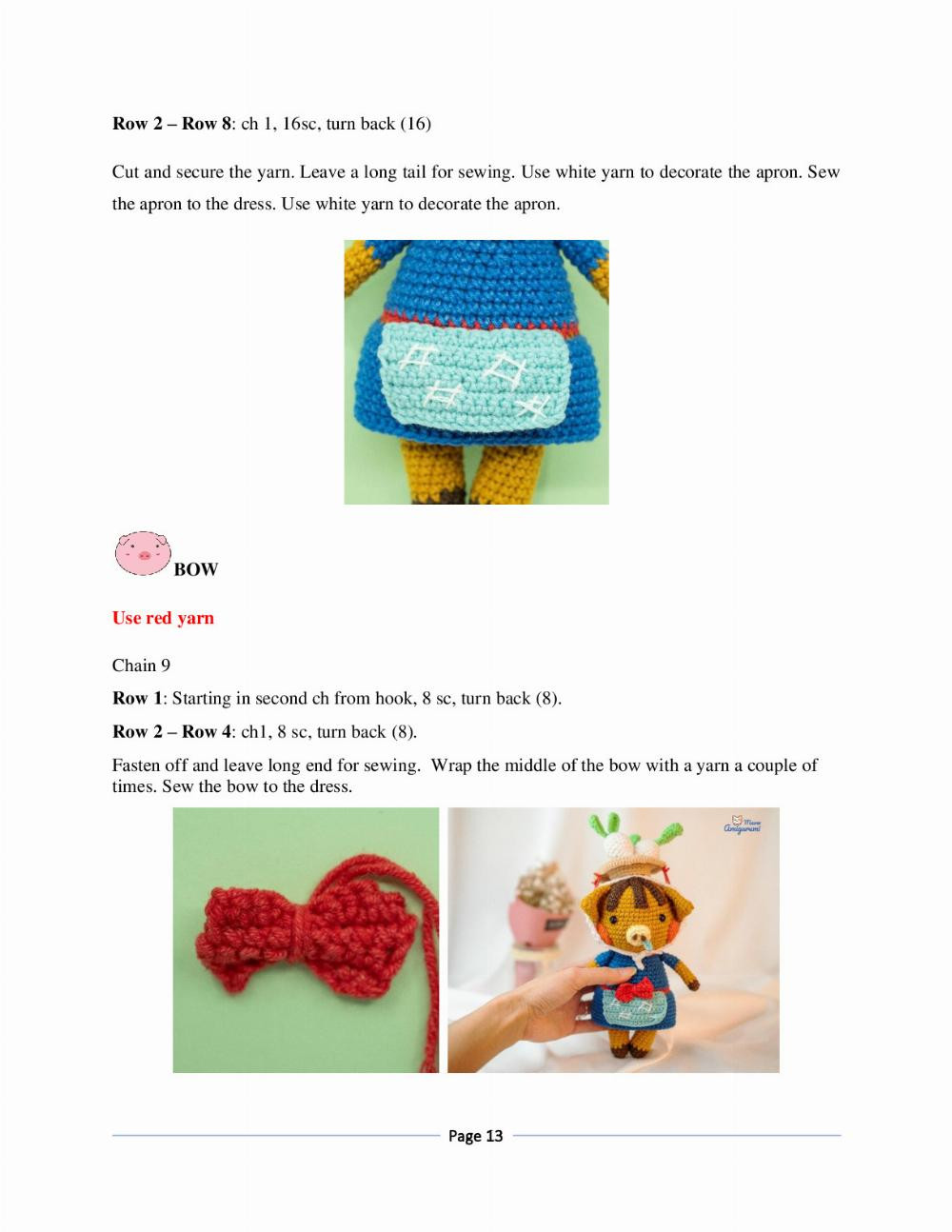 DAISY MAE PATTERN, Crochet pattern of a pig wearing an apron and a hat