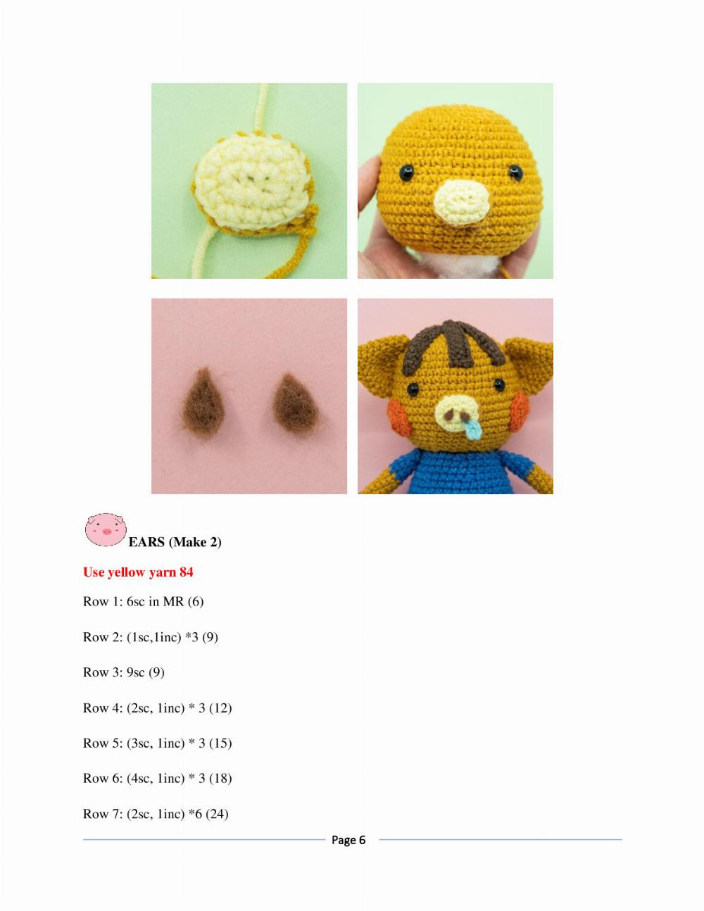 DAISY MAE PATTERN, Crochet pattern of a pig wearing an apron and a hat