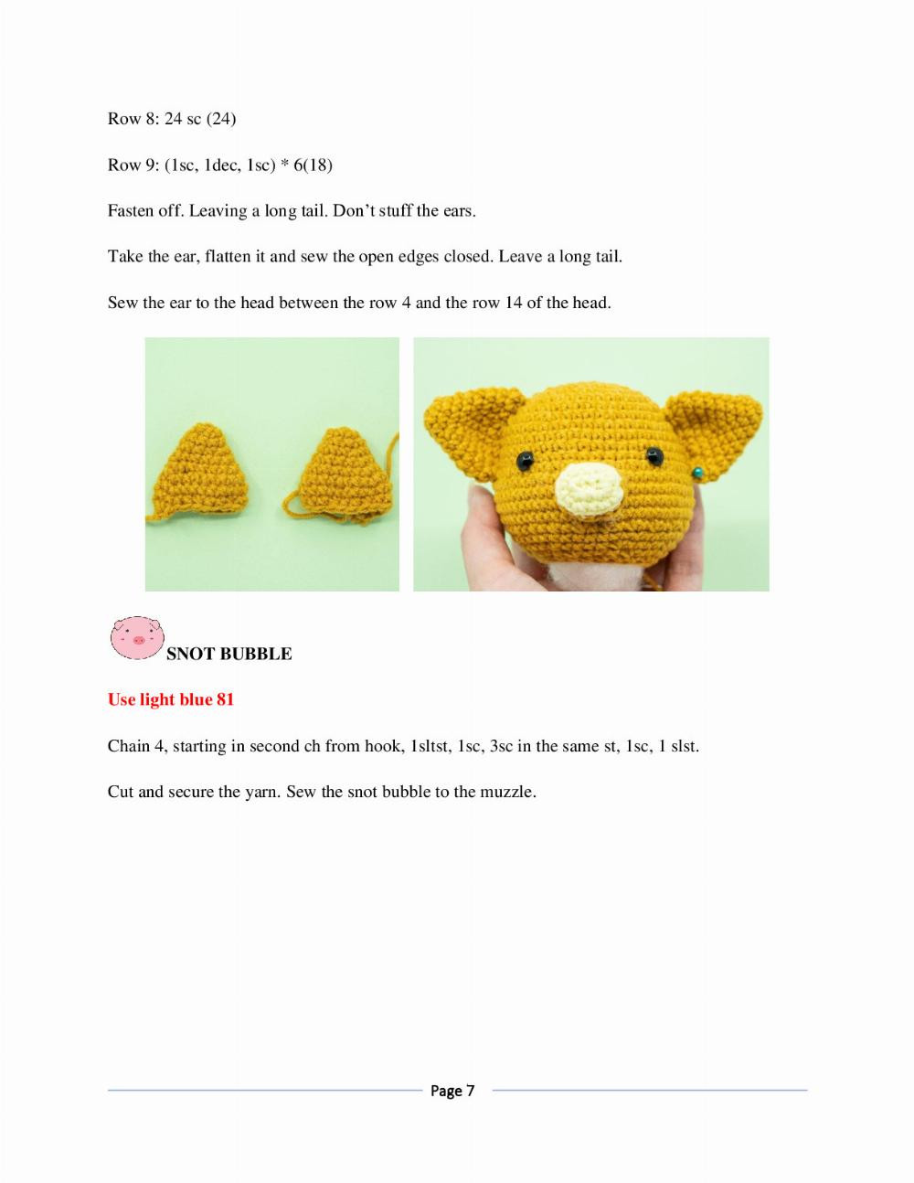 DAISY MAE PATTERN, Crochet pattern of a pig wearing an apron and a hat