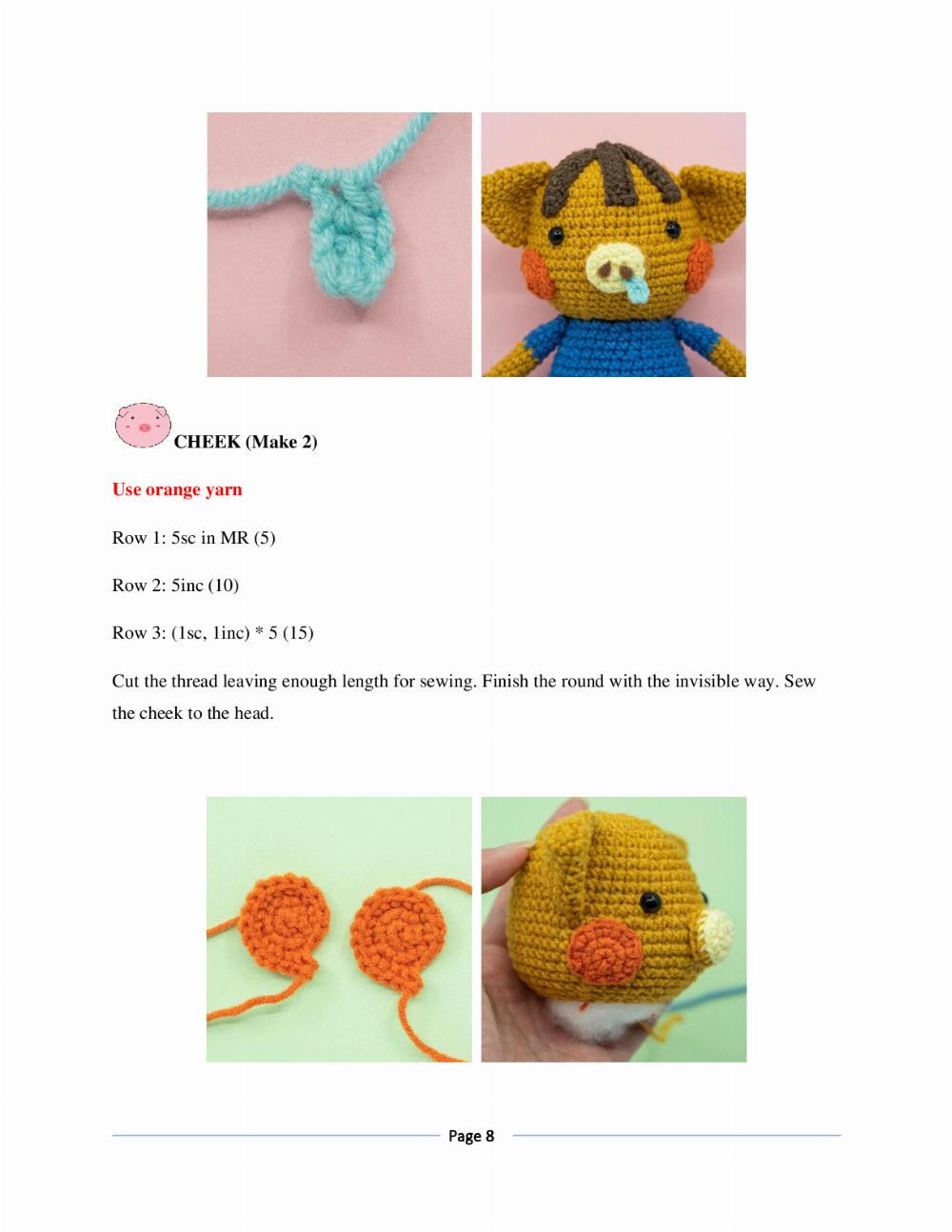 DAISY MAE PATTERN, Crochet pattern of a pig wearing an apron and a hat