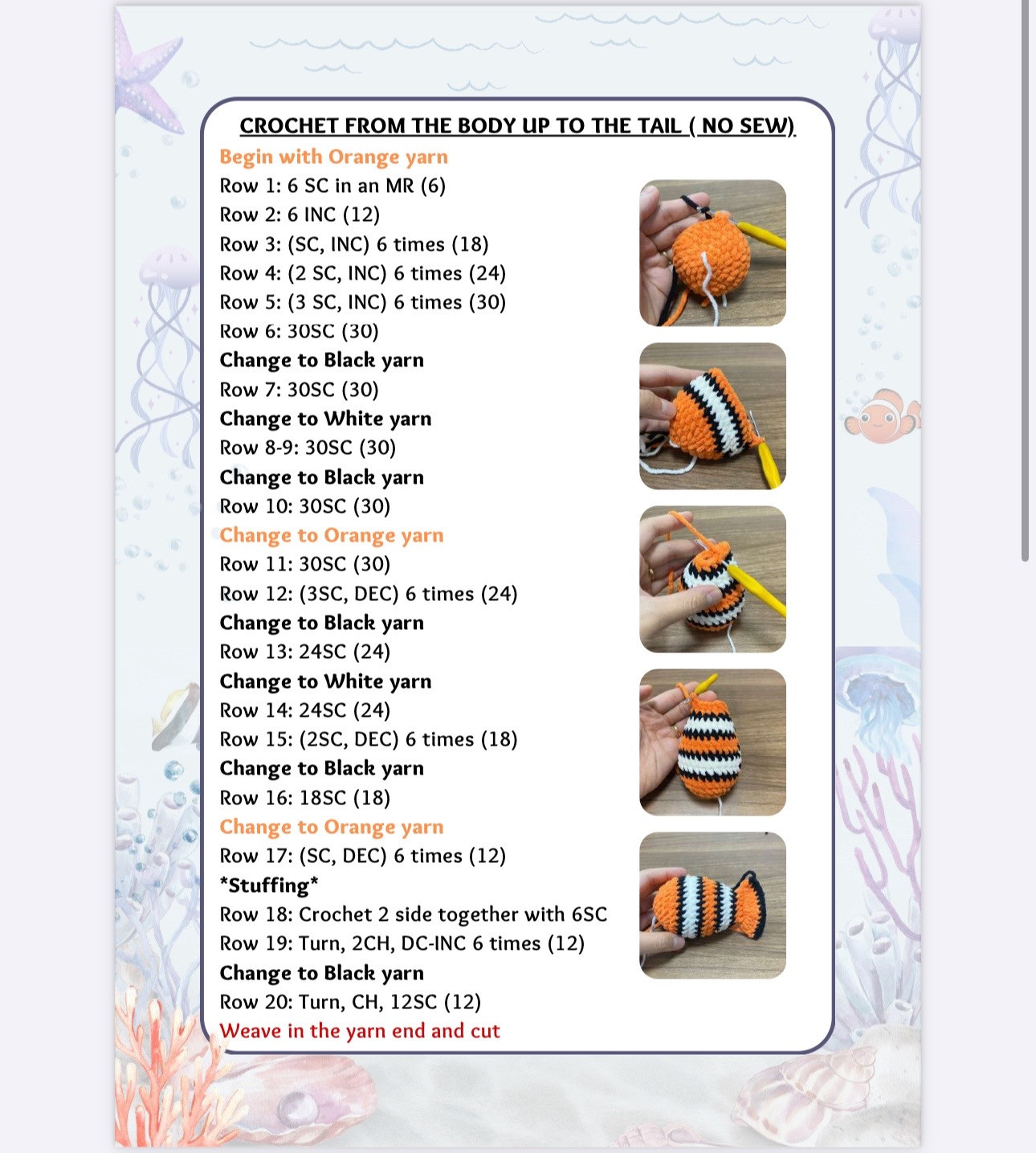 Free clownfish crochet pattern