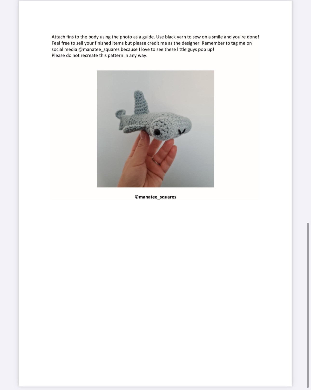 Free hammerhead shark crochet pattern