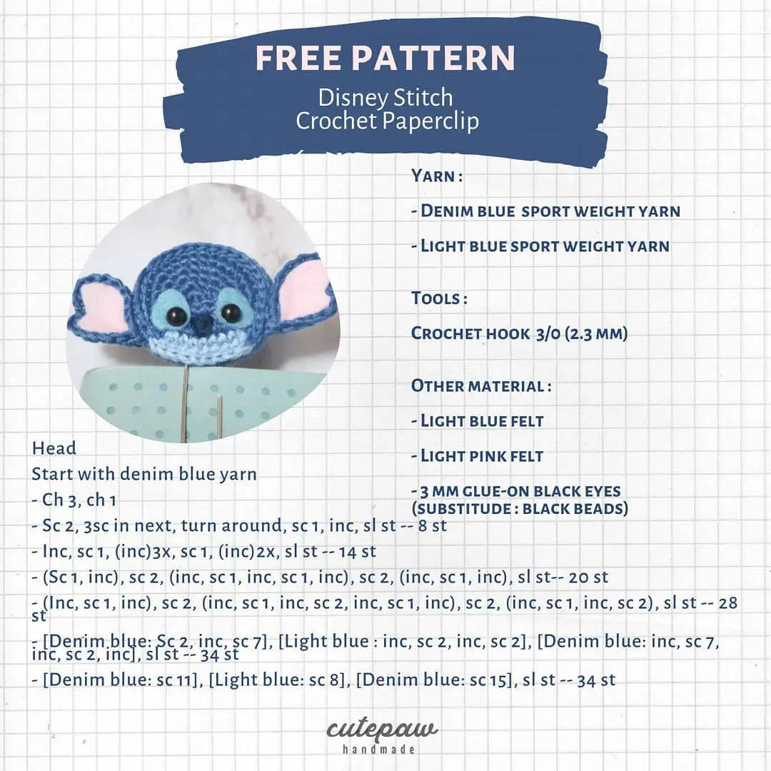 free pattern disney stitch crochet paperclip
