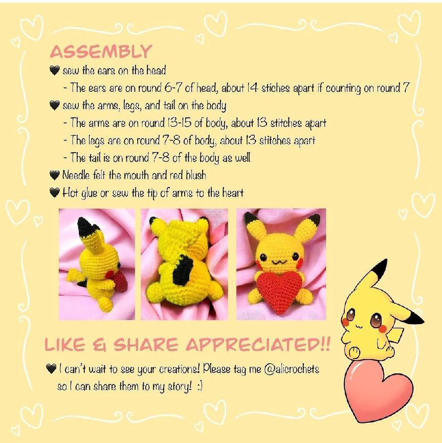 Free Pattern Valentine PikachuFirst Pikachu free pattern