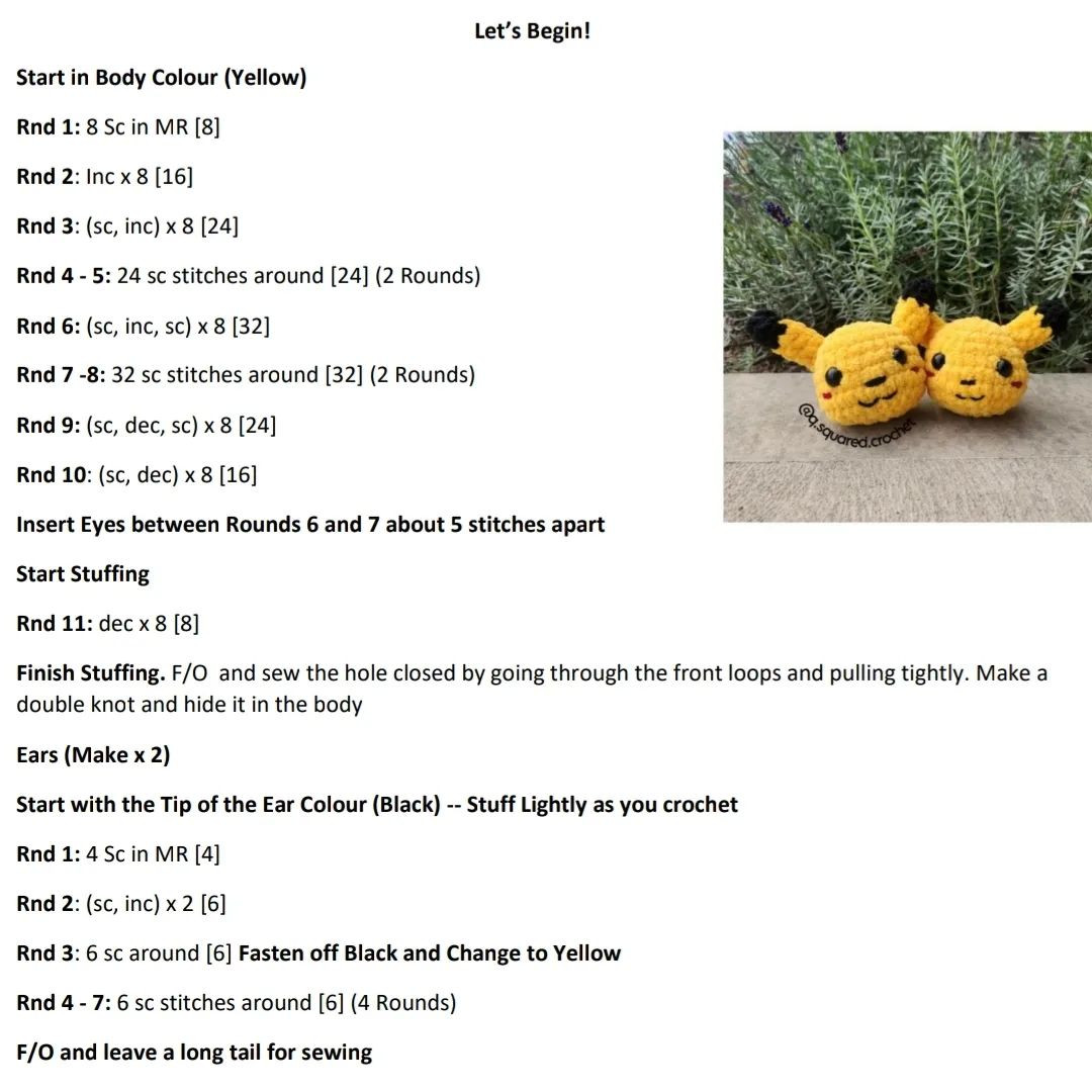 FREE pikachu keychain pattern