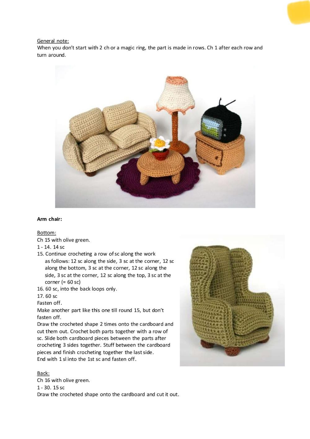 Furniture living room, Crochet patterns for armchairs, fireplaces, cactus plants. carpet