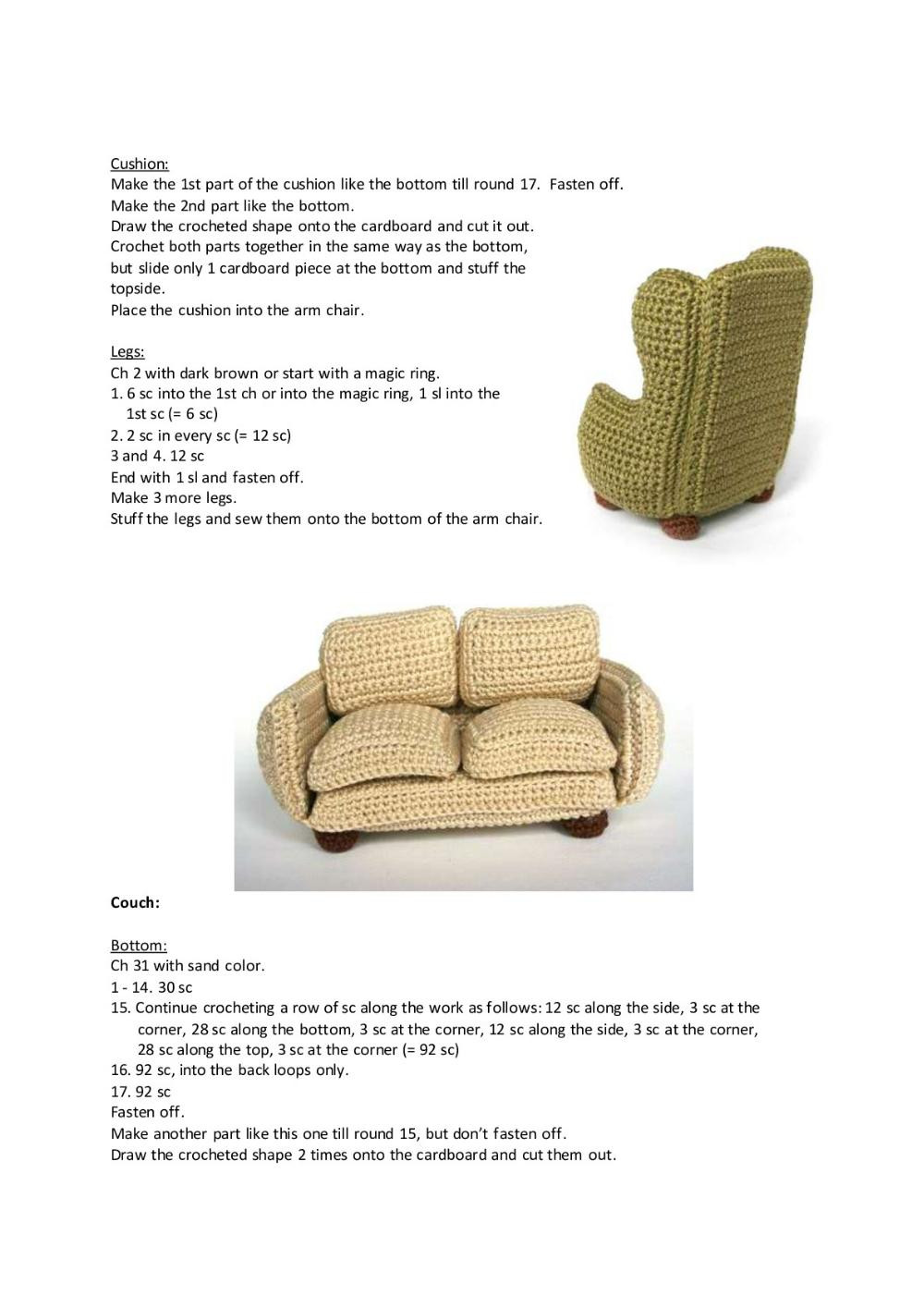 Furniture living room, Crochet patterns for armchairs, fireplaces, cactus plants. carpet