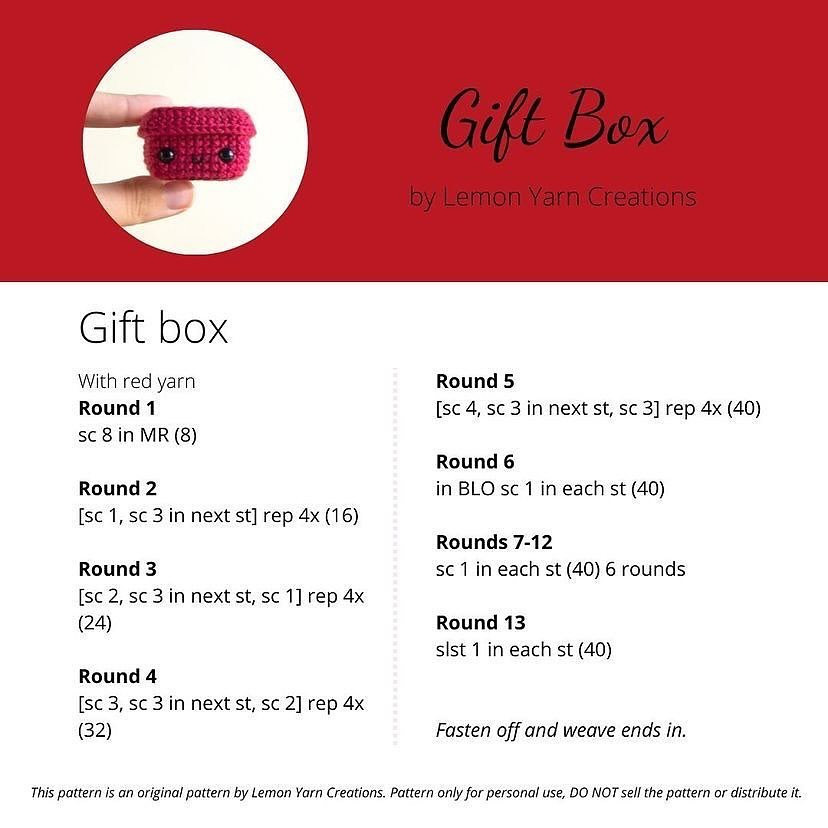 gift box free pattern lemon yarn creations