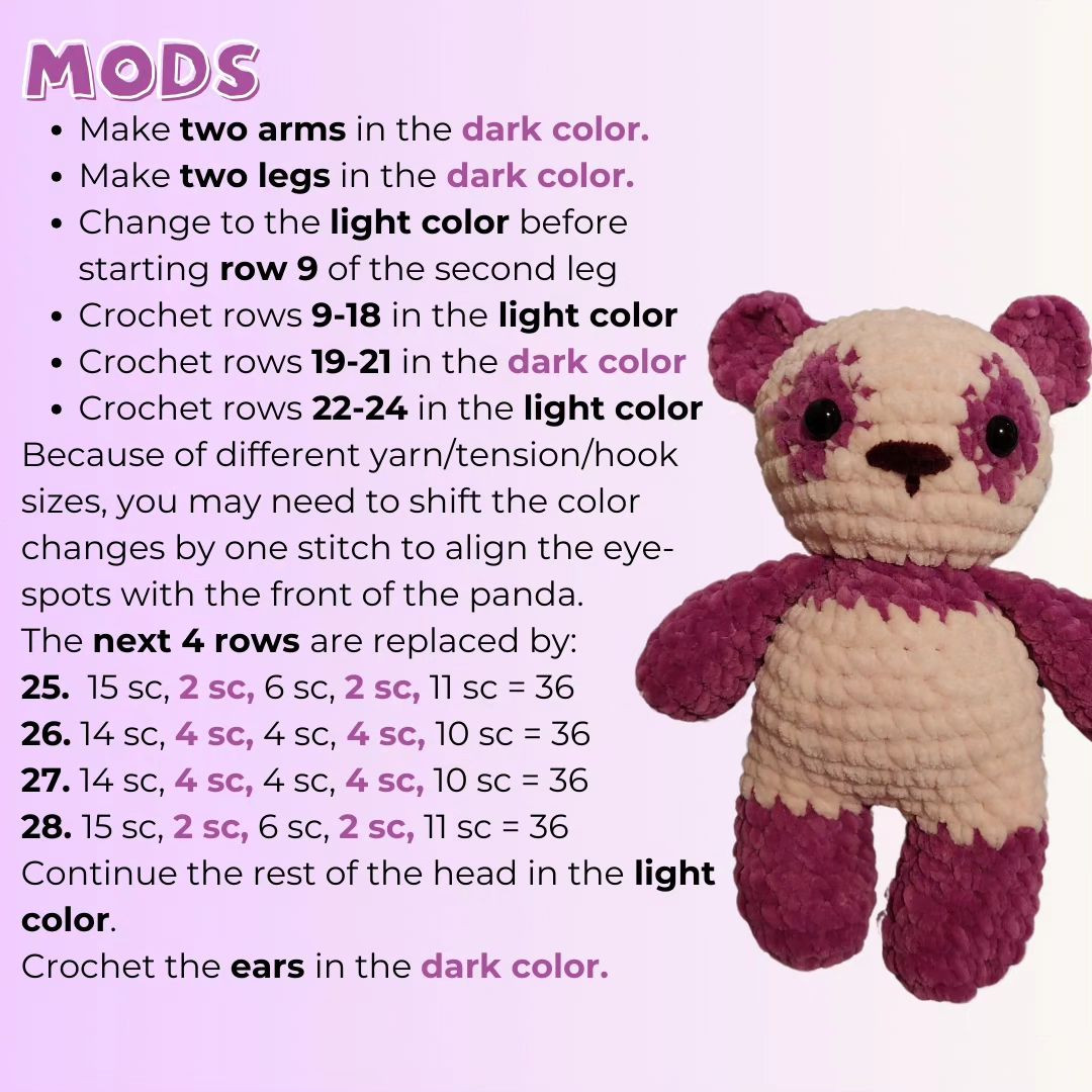 Here is the free panda 🐼 mod for my no-sew teddy pattern!