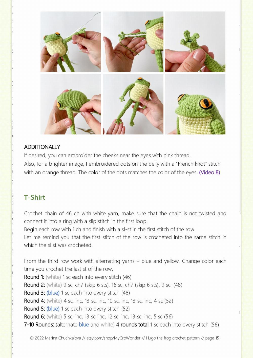 hugo the frog crochet pattern for a stuffed toy