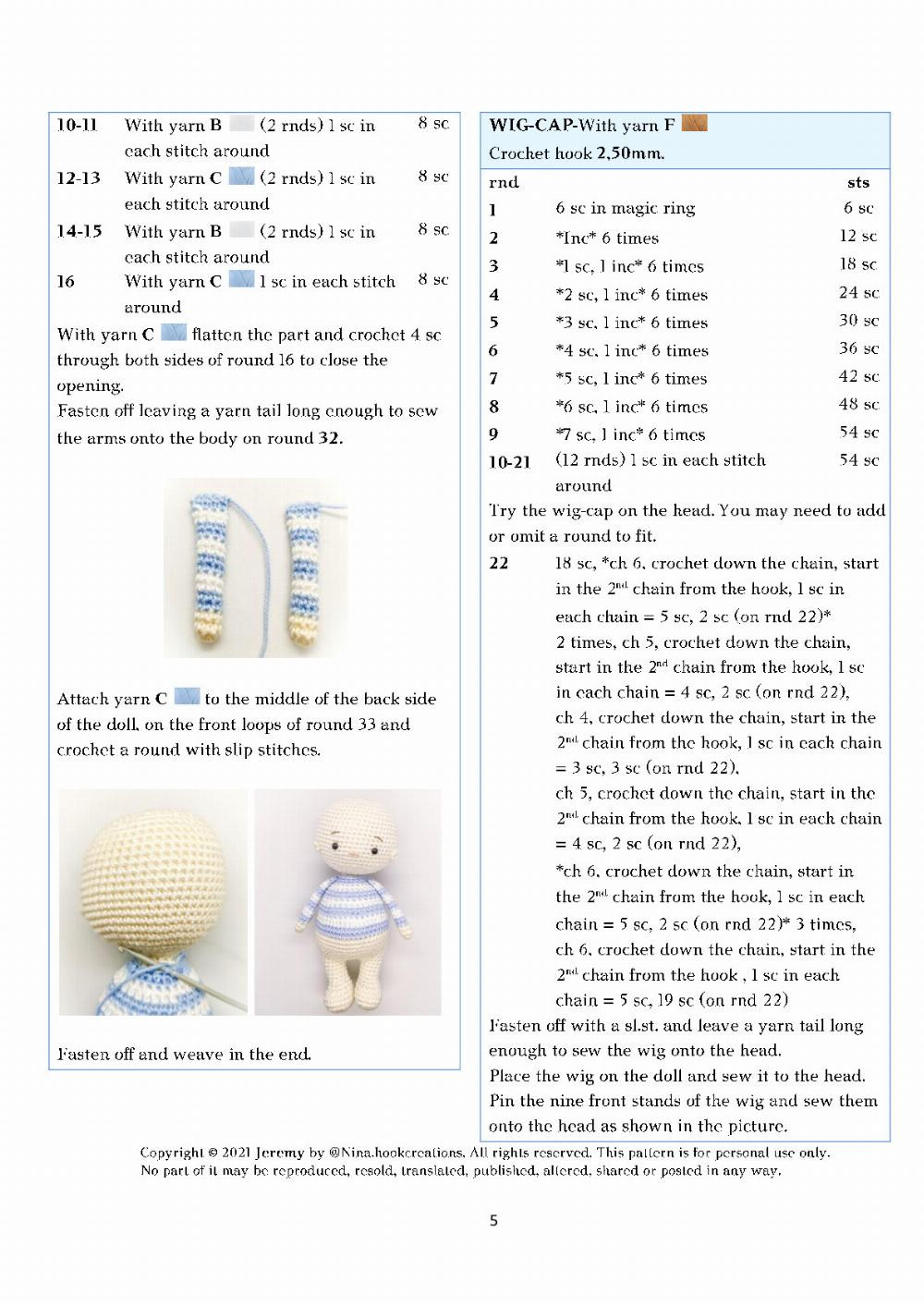 jeremy crochet pattern, Crochet pattern for a doll wearing overalls and a hat