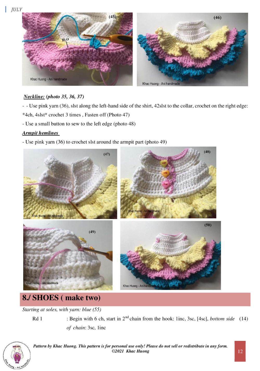 july, Crochet pattern for a girl wearing a unicorn headband