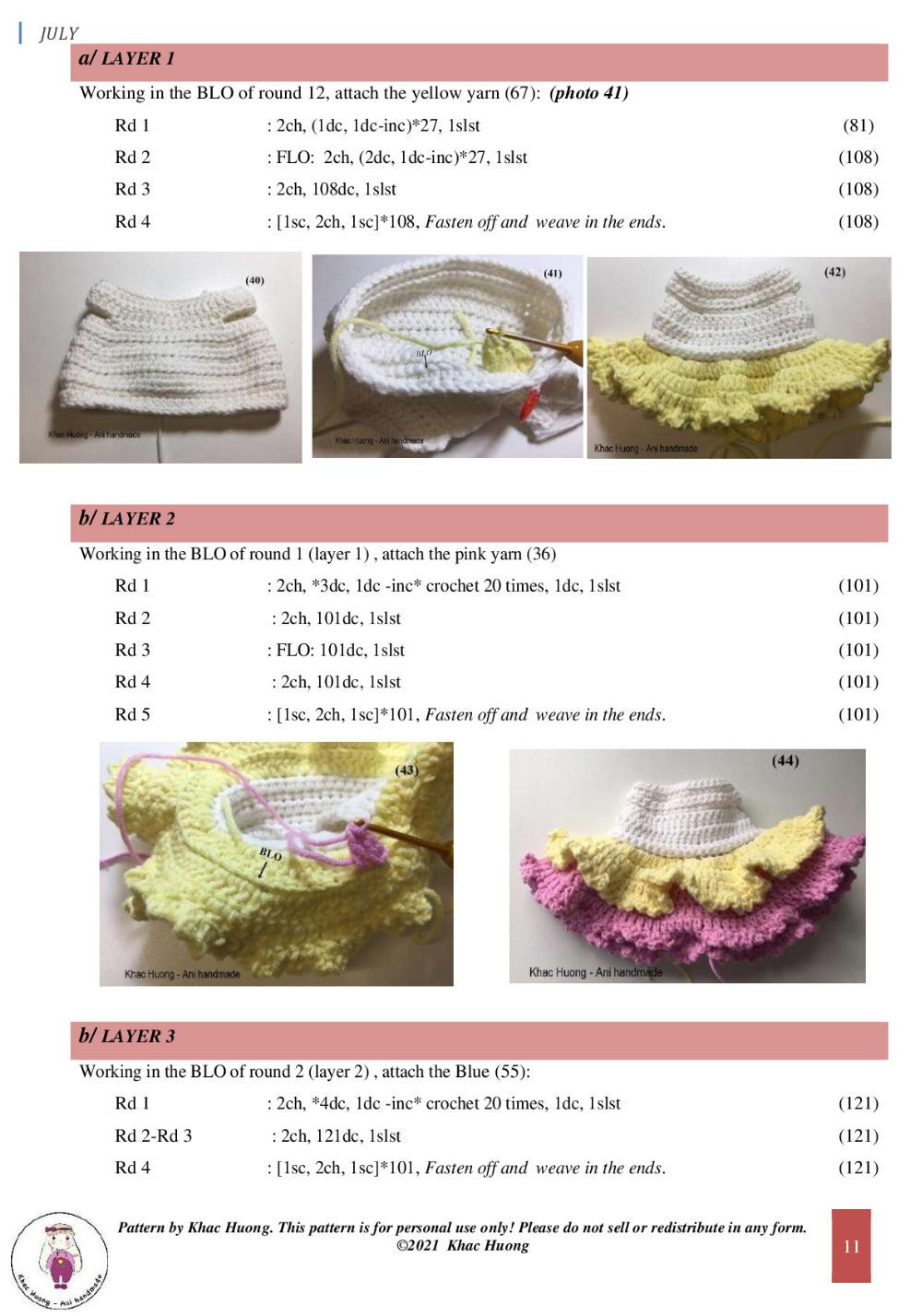 july, Crochet pattern for a girl wearing a unicorn headband