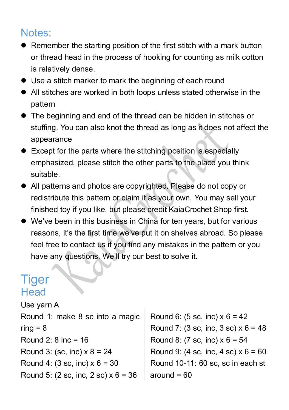 Kaia Crochet Pajama Party - Tiger Crochet Pattern