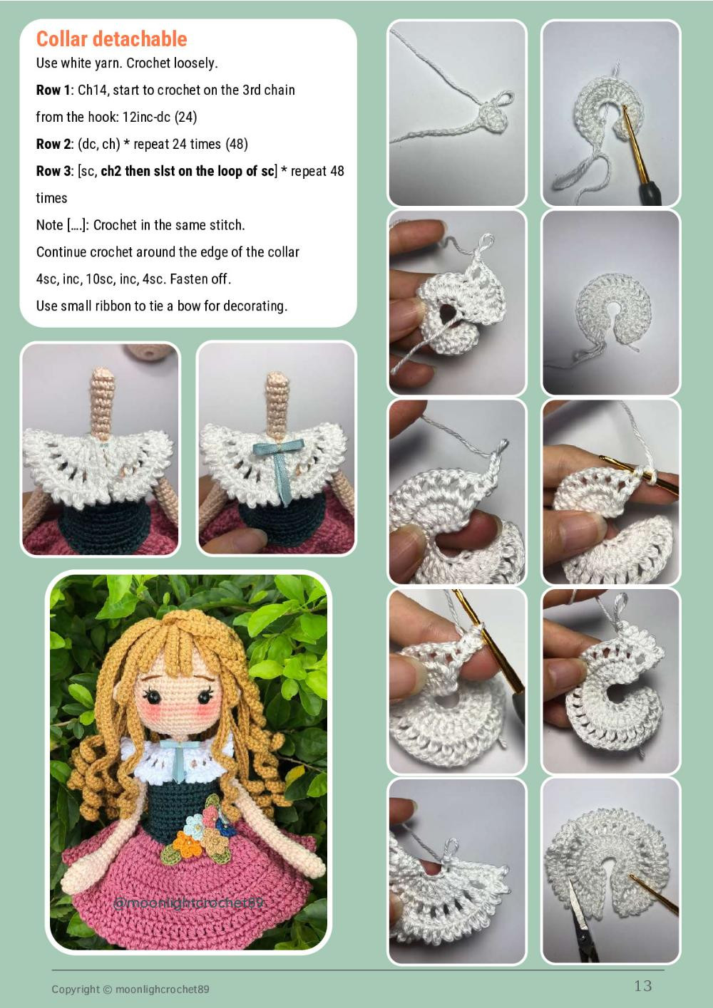 lily doll, Blonde girl doll crochet pattern wearing pink dress.