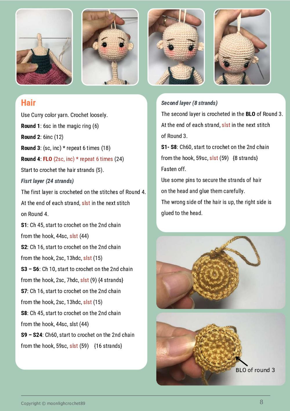 lily doll, Blonde girl doll crochet pattern wearing pink dress.