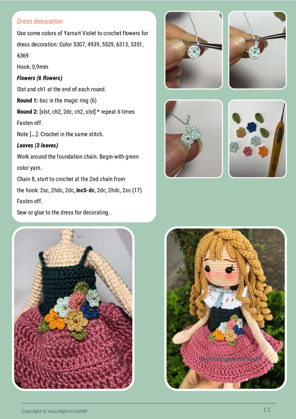 lily doll, Blonde girl doll crochet pattern wearing pink dress.