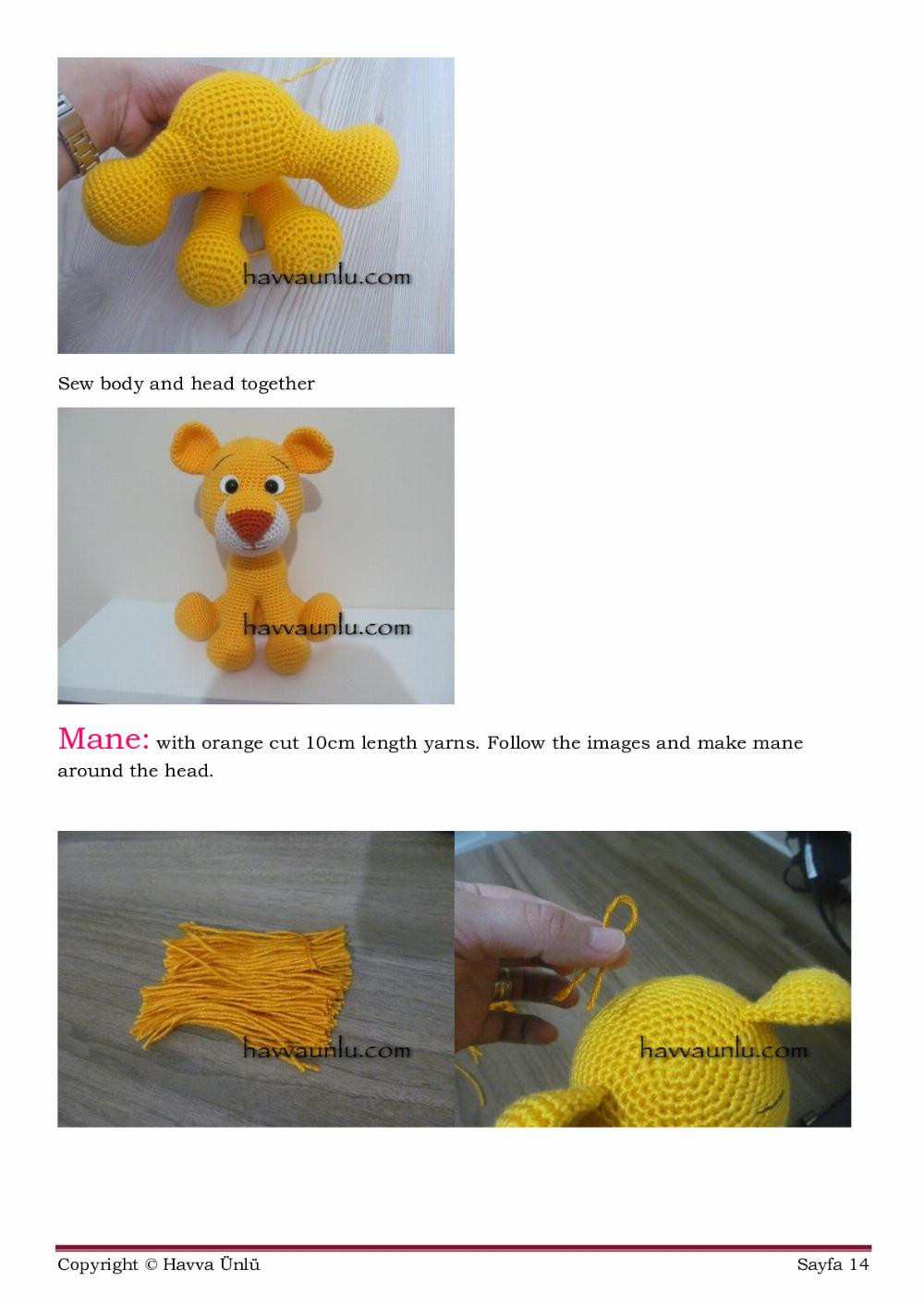 LİON PATTERN, yellow lion crochet pattern