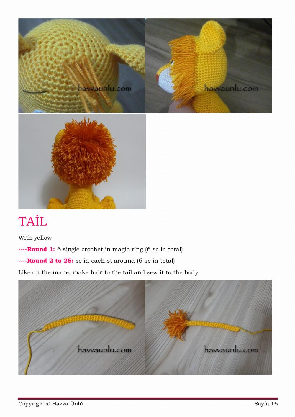 LİON PATTERN, yellow lion crochet pattern