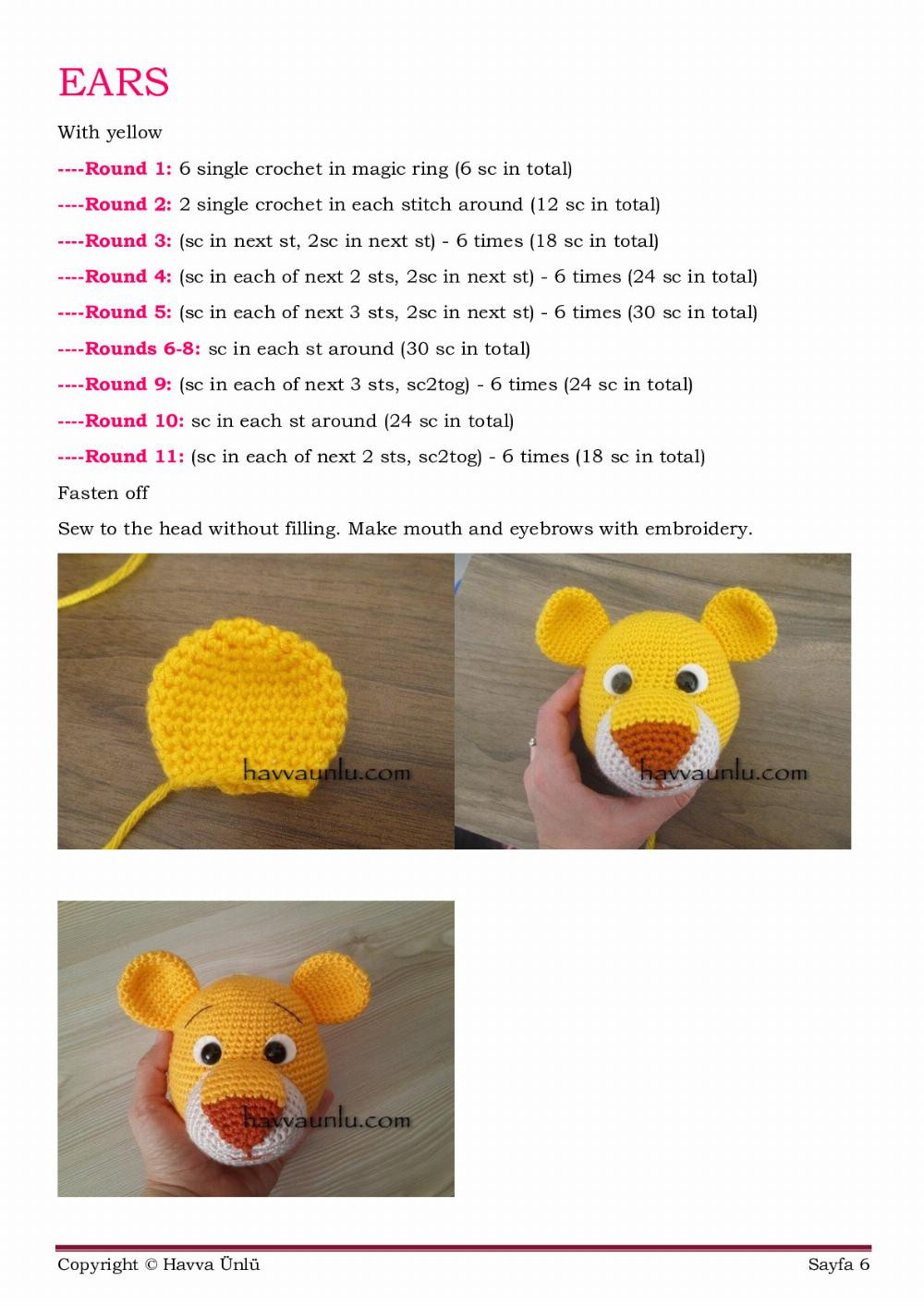 LİON PATTERN, yellow lion crochet pattern