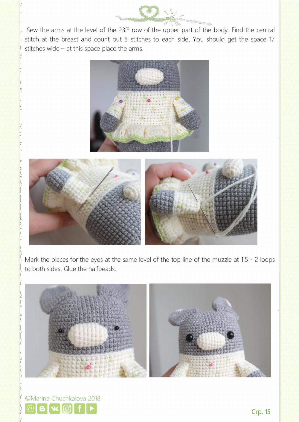 little bunny, Gray rabbit crochet pattern wearing pink dress