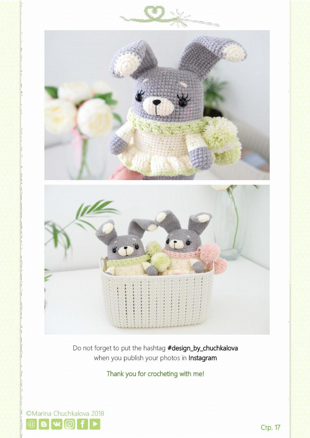 little bunny, Gray rabbit crochet pattern wearing pink dress