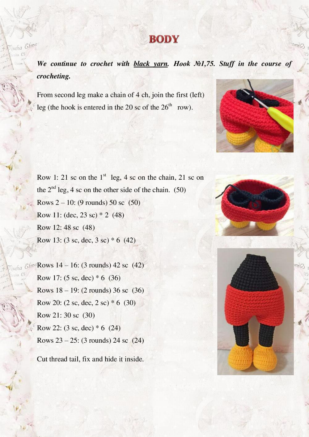 mickey mouse crochet pattern with red pants