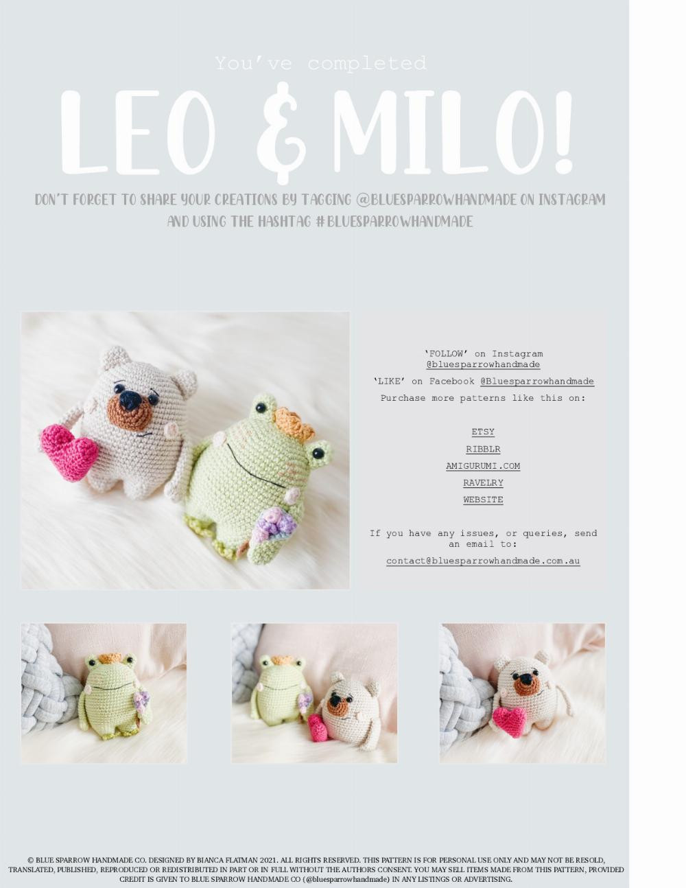 MILO THE VALENTINES BEAR & LEO THE FROG PRINCE - A BLUE SPARROW HANDMADE CROCHET PATTERN Leo & Milo the frog prince & valentines bear A blue sparrow handmade pattern