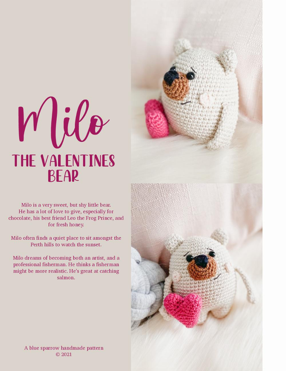 MILO THE VALENTINES BEAR & LEO THE FROG PRINCE - A BLUE SPARROW HANDMADE CROCHET PATTERN Leo & Milo the frog prince & valentines bear A blue sparrow handmade pattern