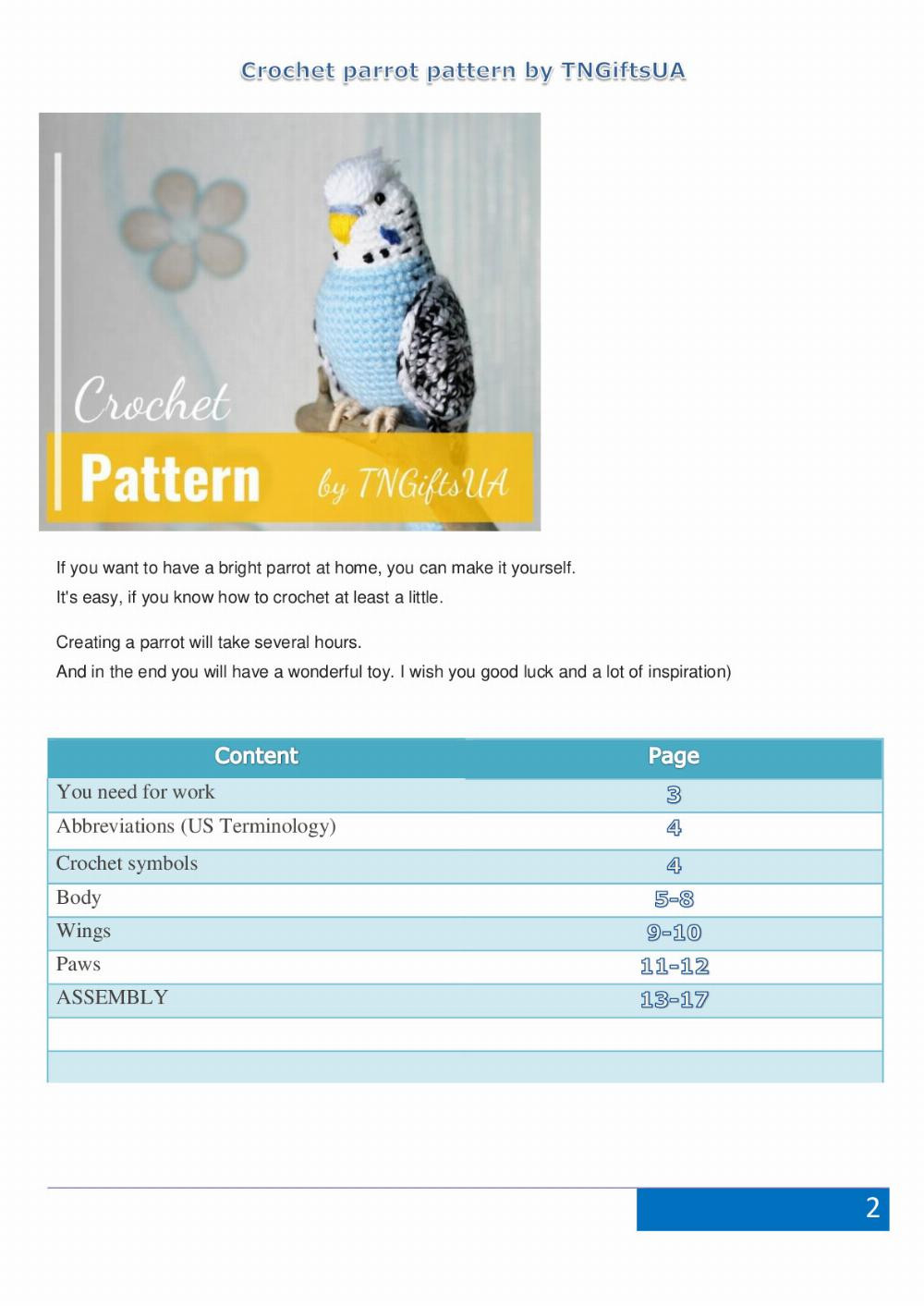 parrot crochet pattern with yellow beak