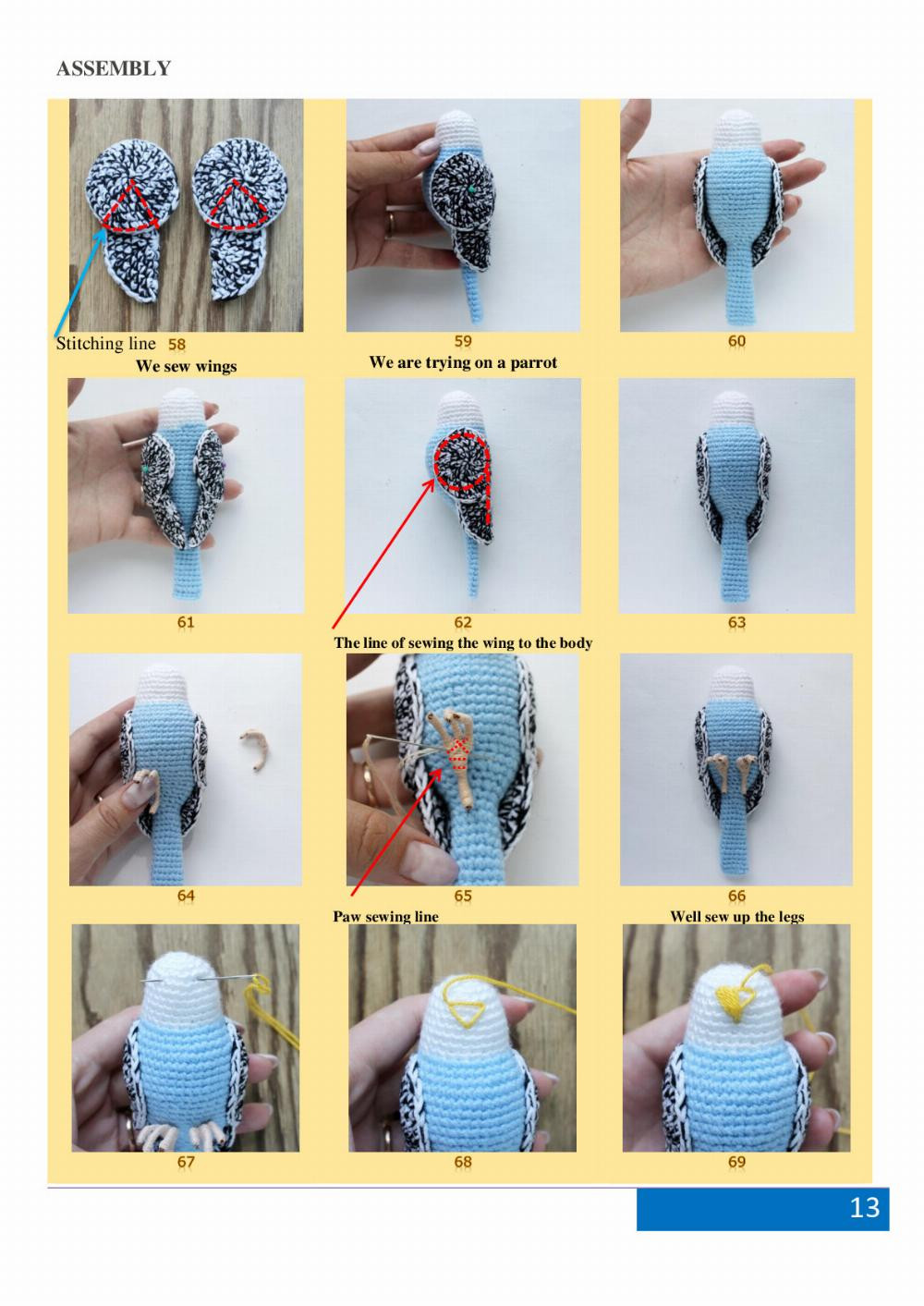 parrot crochet pattern with yellow beak