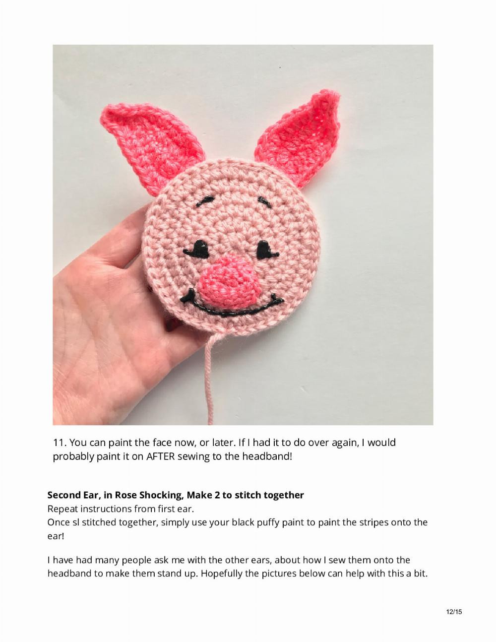 Piglet Mouse Ears, pig ear headband crochet pattern