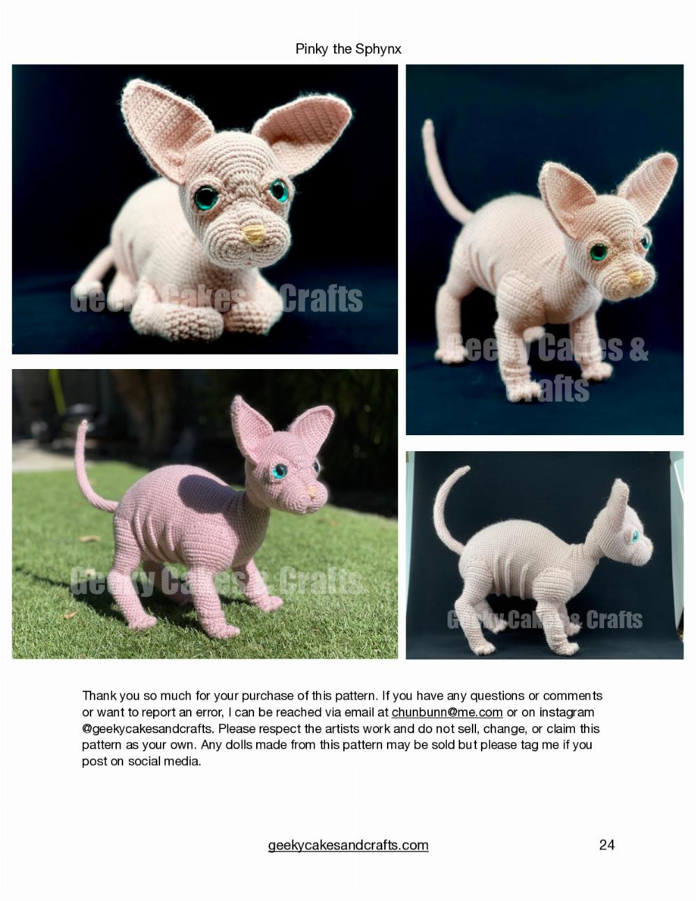 Pinky the Sphynx Pinky the Sphynx Geeky Cakes & Crafts, Hairless cat crochet pattern