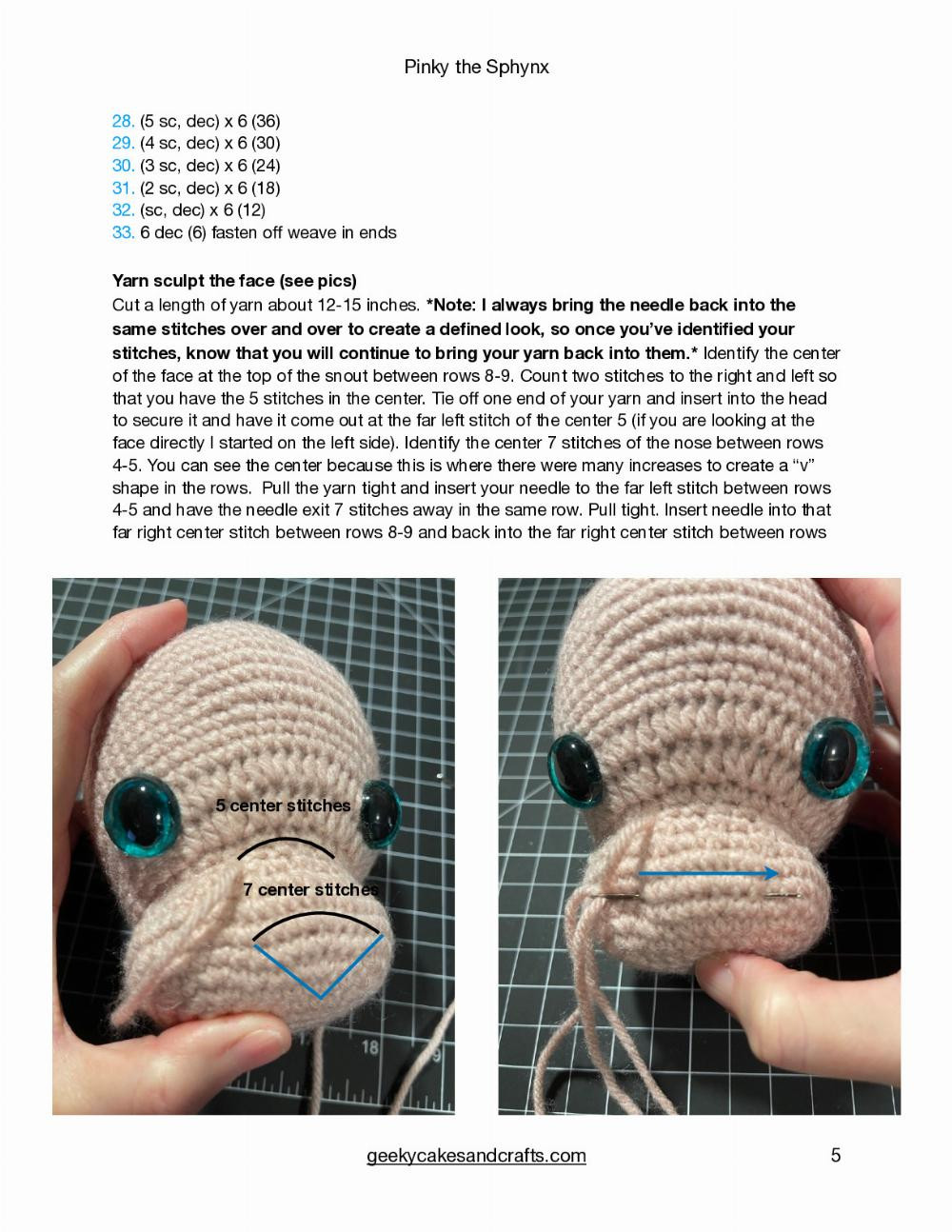 Pinky the Sphynx Pinky the Sphynx Geeky Cakes & Crafts, Hairless cat crochet pattern