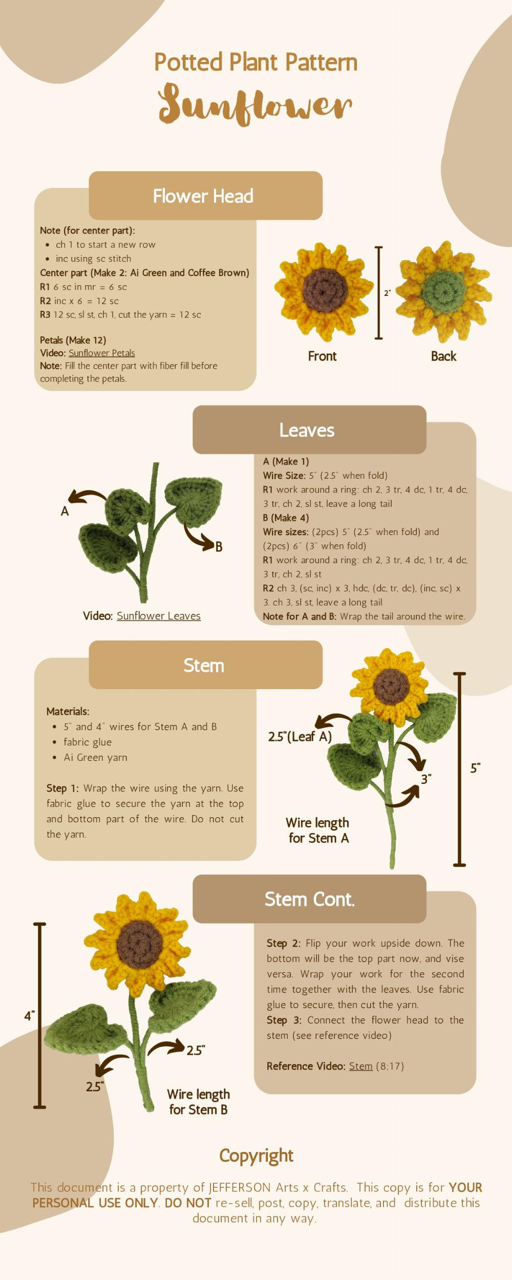 Potted Plant Pattern Sunflower