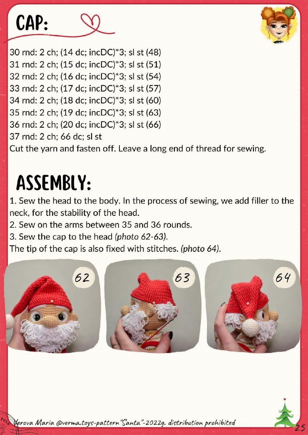 santa claus, Crochet pattern of Santa Claus wearing overalls and hat