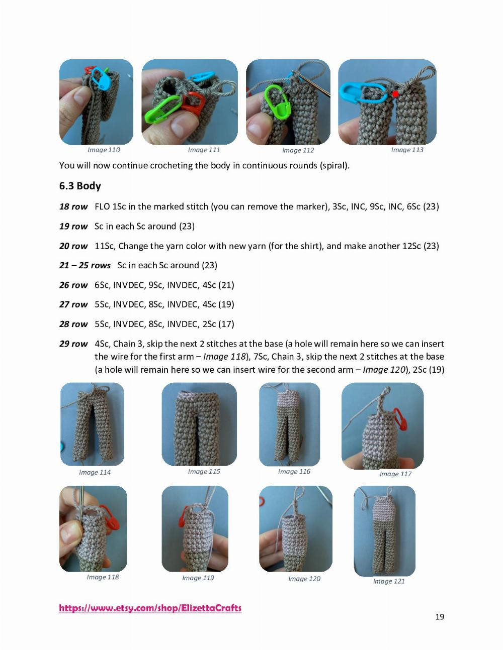 Square-faced doll crochet pattern with cape and wrench