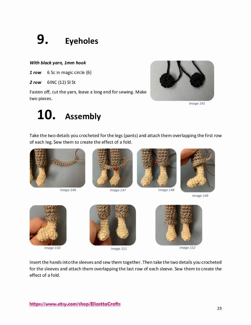 Square-faced doll crochet pattern with cape and wrench