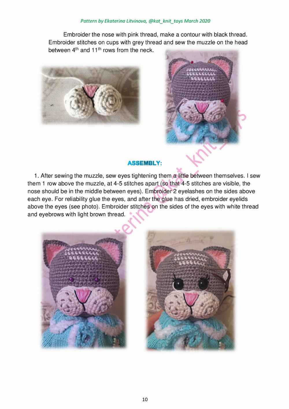 striped cat crochet pattern ,wearing a blue jacket