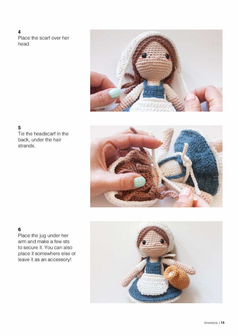 The Milkmaid, crochet pattern for a little girl doll wearing an apron