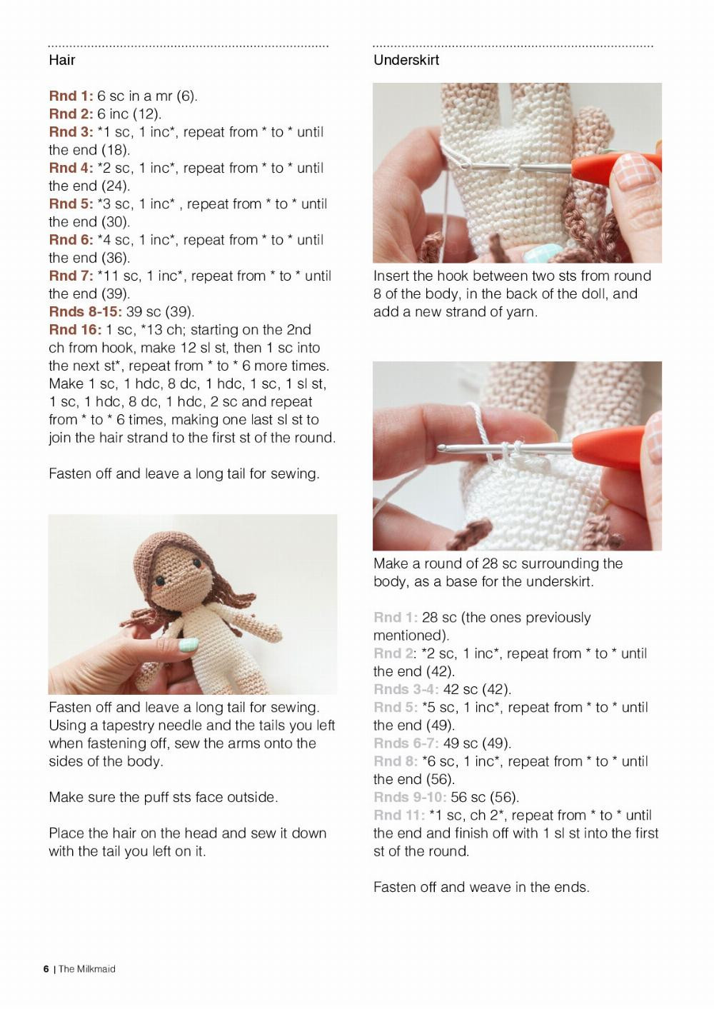 The Milkmaid, crochet pattern for a little girl doll wearing an apron