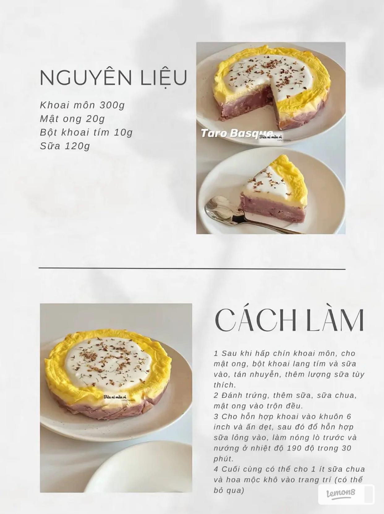 6 công thức bánh khoai lang sáng tạo: taro roll, taro basque, cheese taro, taro tart, taro tart