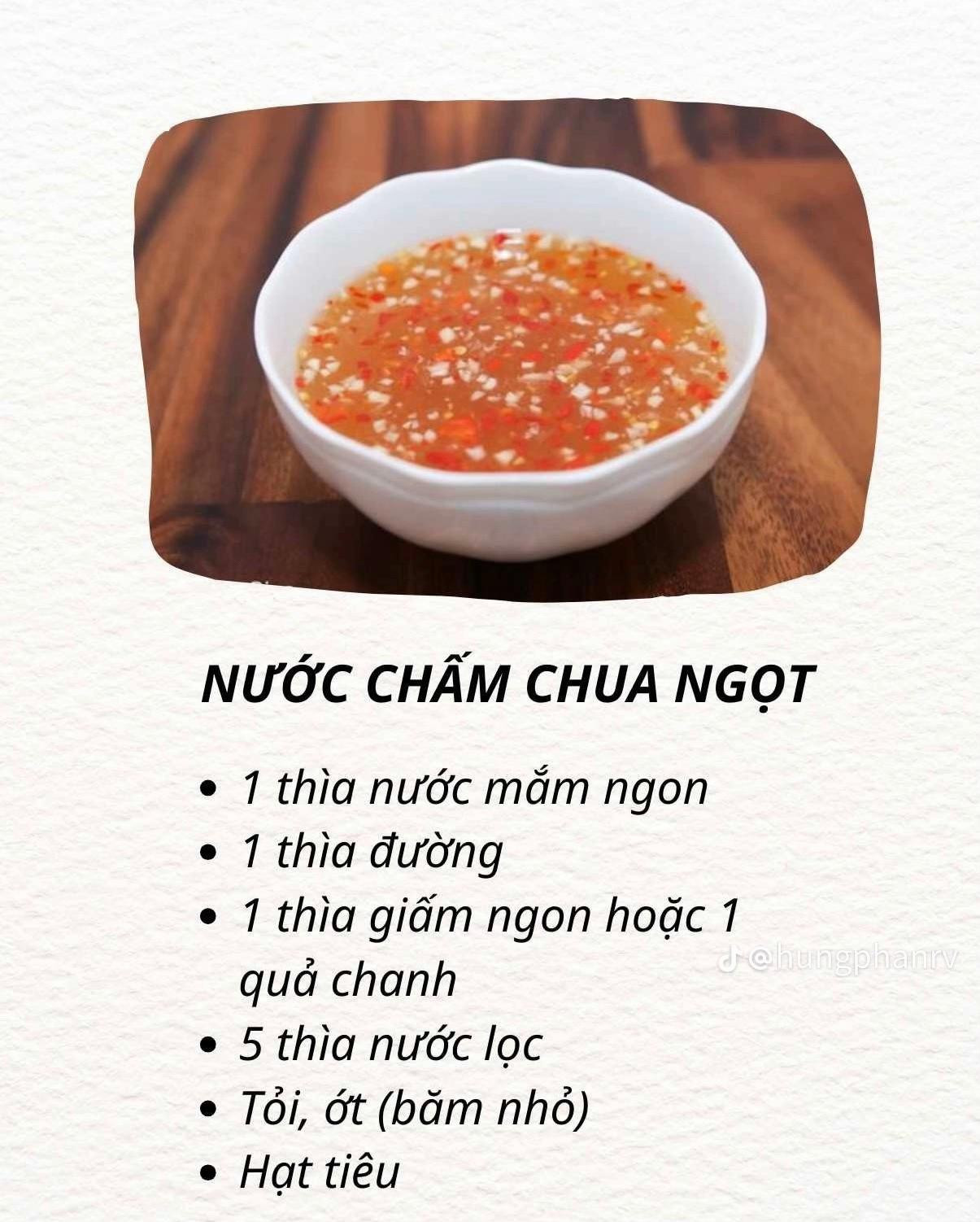 6 công thức chấm ngon mê ly: Muối ớt xanh chấm hải sản, Nước chấm chua ngọt, Sốt chấm thịt gà, Nước chấm xả tắc, xì dầu chấm vịt ngan, mắm tôm chấm bún đậu